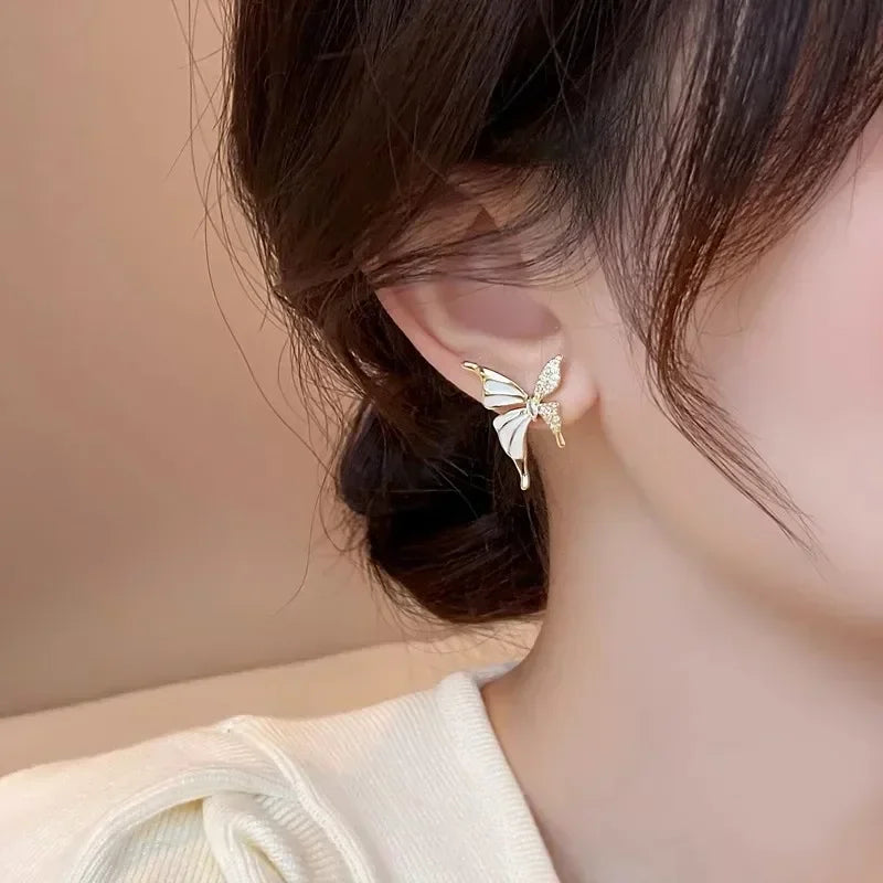 Autumn And Winter Light Luxury Niche Elegant Zircon Butterfly Stud Earrings For Women Fashion Sweet Metal Jewelry Gifts