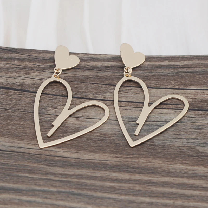 2024 New Trendy Heart Pendants Women's Hanging Earrings Double-layers Love Heart Dangle Earrings Lovely Bohemian Ear Jewelry