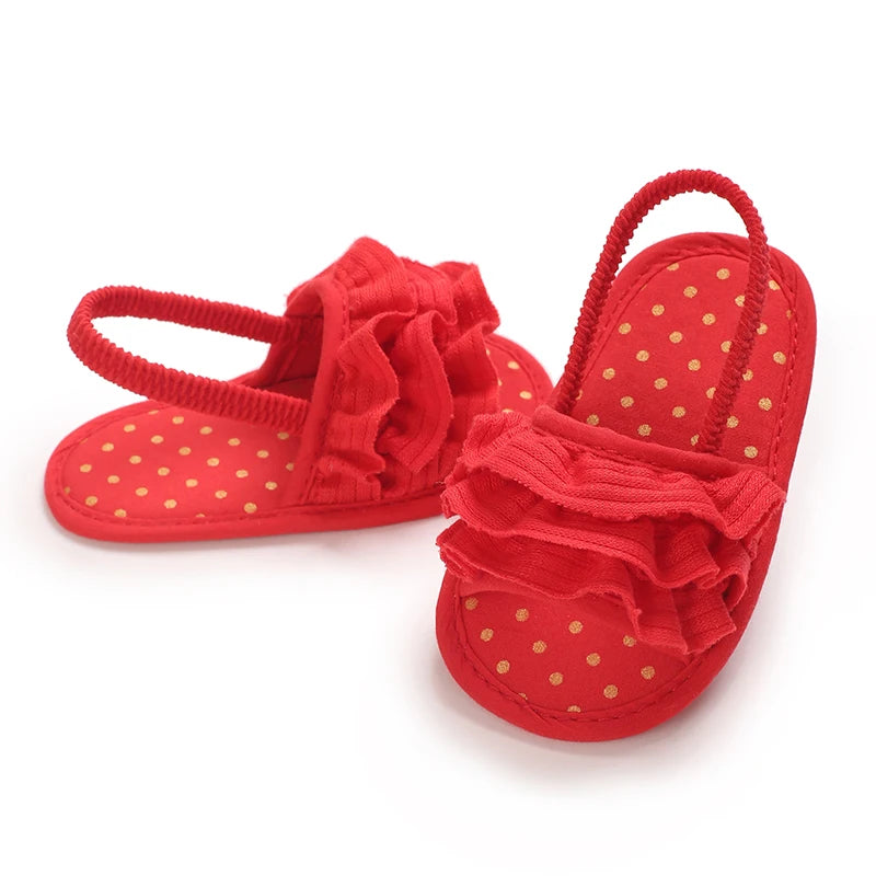 Summer baby girl sandals red festive and cute flower baby shoes soft rubber soles comfortable and casual baby walking shoes