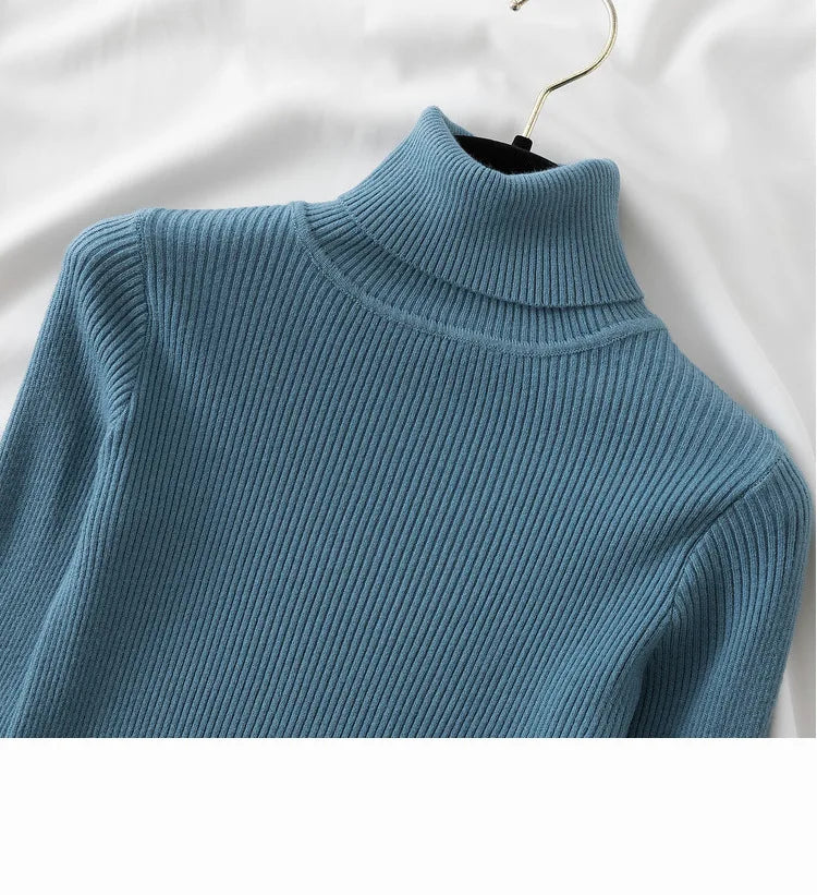 Thick Sweater Pullovers Long Sleeve Tops Women Autumn Winter Clothes Slim Knit Soft Jumper Streetwear Button Turtleneck Sweater