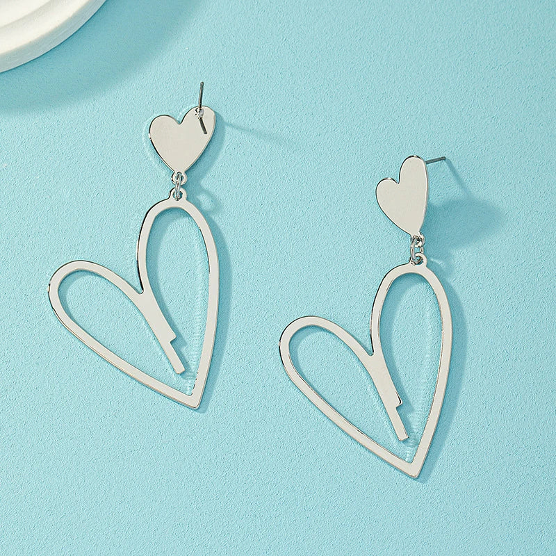 2024 New Trendy Heart Pendants Women's Hanging Earrings Double-layers Love Heart Dangle Earrings Lovely Bohemian Ear Jewelry