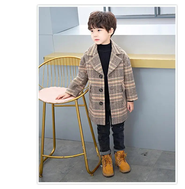 Boy'S Tweed Coat Foreign Style Wool Coat Winter 2022 Autumn And Winter New Small Suit Children'S Clothes Children'S Baby