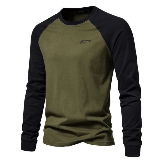 New Men's T-shirts 100% Cotton Long Sleeve O-neck Pactwork Casual T shirts for Men Spring Autumn Designer Tees Men Clothing