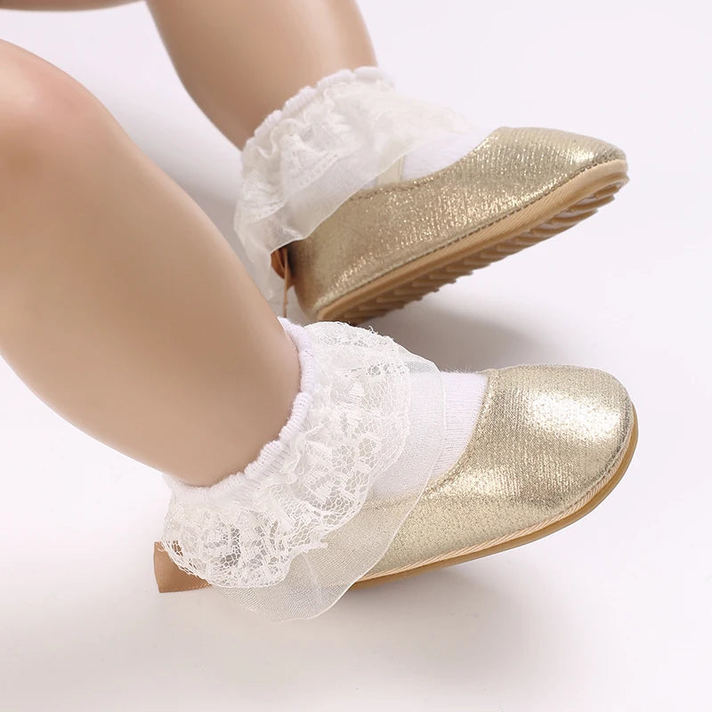 Baby Shoes Spring and Autumn Girl Baby Fashionable, Soft, Comfortable, Sweet Princess Shoes Rubber soles, Non slip Walking Shoes