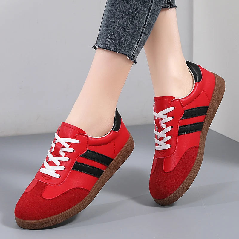 Genuine Leather Ladies Moral Training Shoes Moral Training Shoes Round Toe Couple Retro Sports Sneakers Casual Flats Shoes