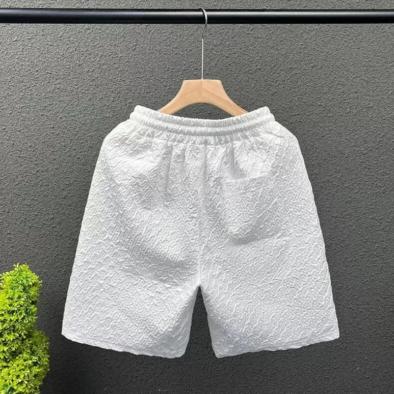 Summer Men's Beach Shorts Korean Fashion Sports Shorts Outdoor Casual Men's Clothing Exquisite Pattern Blue Shorts 2024 New