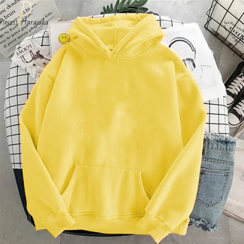 Women Yellow Hoodie Loose Korean Hooded Sweatshirt Streetwear Long Sleeve Pullovers Fashion Harajuku Autumn Hoodies