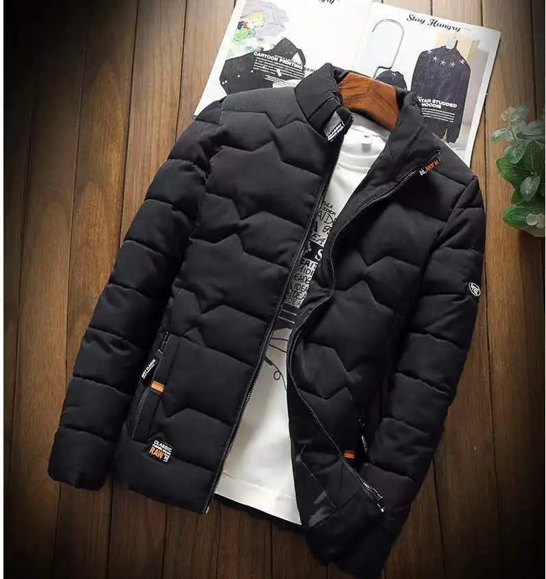 New Winter Warm Coats Jacket Long Sleeve Cotton-padded Jacket Zipper Jacket Men's Stand-up Collar Jacket Plus Size Cotton Jacket