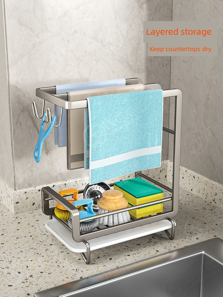 Rack with shelf for kitchen towels and sponges