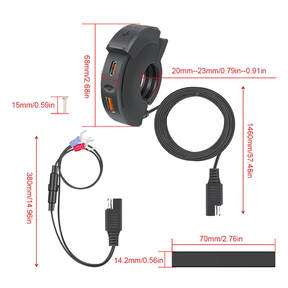 30W Motorcycle Handle USB Charger QC 3.0C Motorcycle Adapter For Motorcycle Accessories Mobile Phone Charger 12V 24V