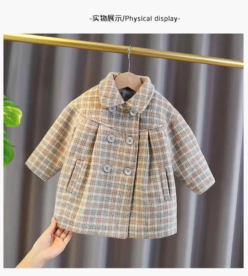 Kids Girls Autumn Winter New Middle And Small Children's Baby  Korean Edition Woolen Coat Thickened Children's Woolen Coat Trend