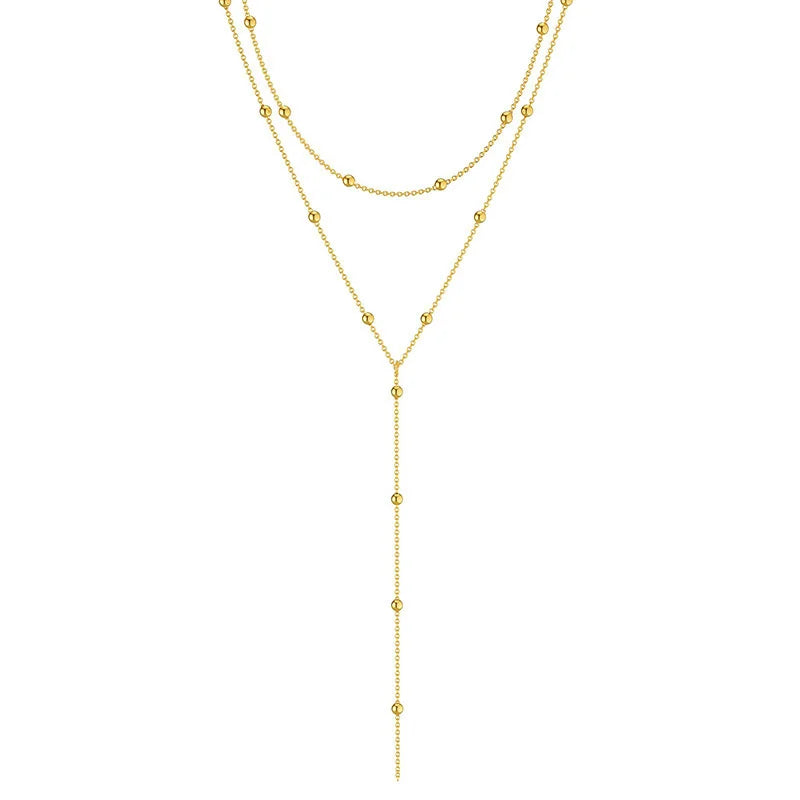 Golden Plated Lariat Necklace for Women Fashion Double Laryered Long Chain Drop Pendant Choker Necklaces Fashion Gifts