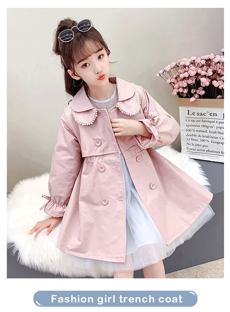 2024 Spring Autumn New Arrival Fashion Korean Style Girls Trench Coat Children's Outerwear Long Windbreak Jacket For Girls 4-12Y