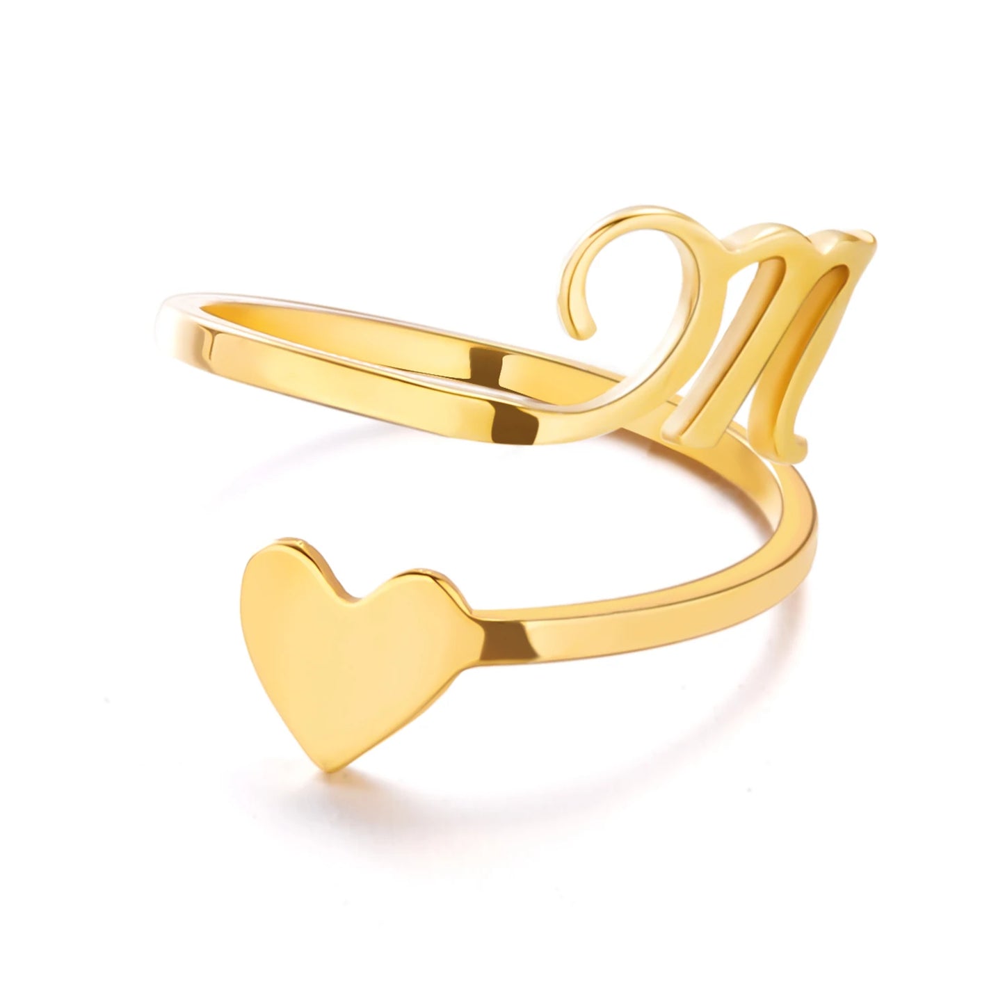 Simple Romantic Heart and Letter Rings A-Z 26  Alphabet Initials Ring For Women Opening Finger Ring Party Jewelry Birthday Gift