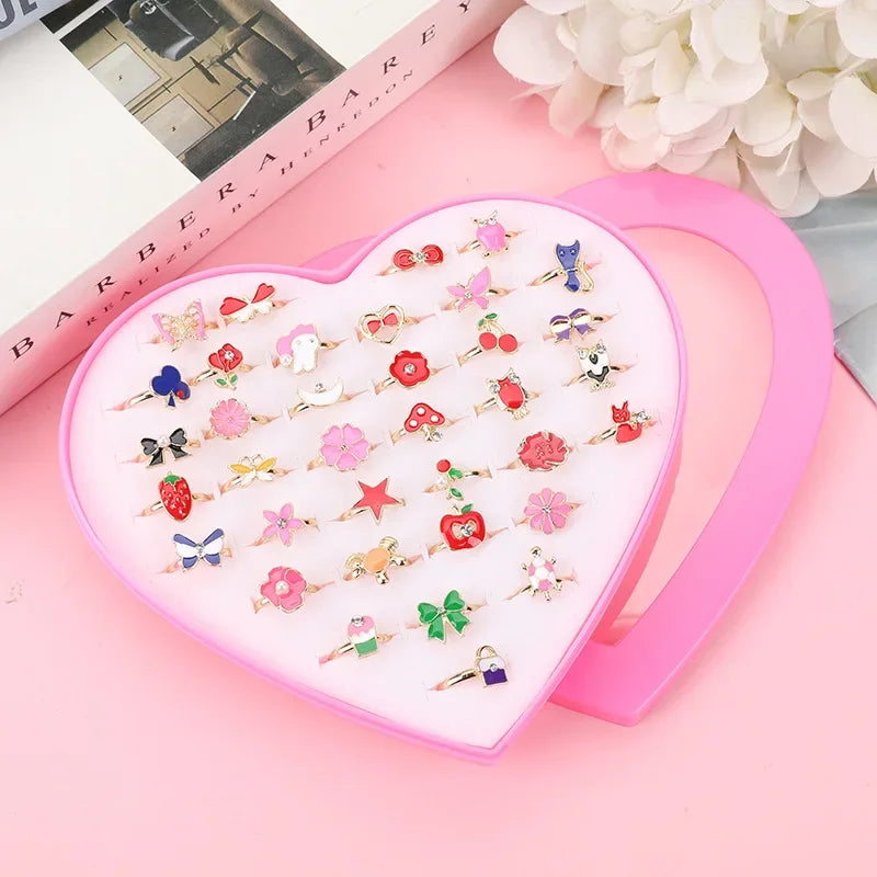 Kids Cute Cartoon Love Sweet Rings Design Flower Animal Fashion Jewelry Accessories Girl Child Retro Gifts Finger Rings