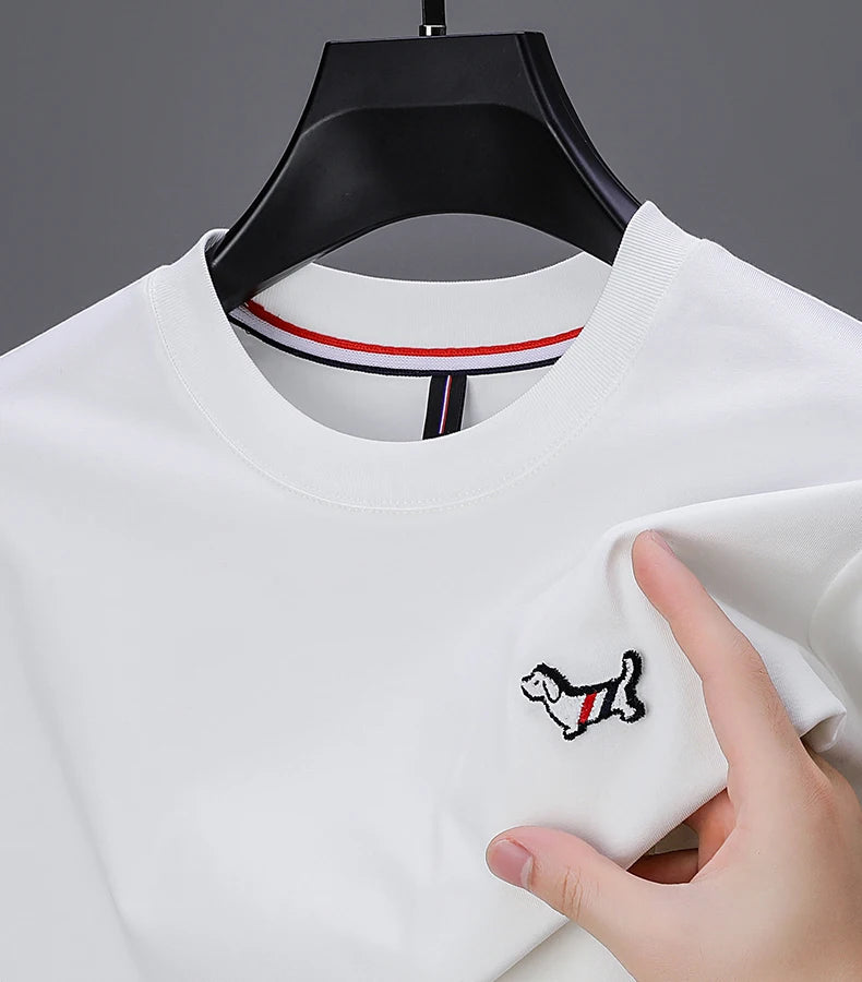 100% cotton long sleeve T-shirt men's spring new trend Korean version fashion dog embroidery design casual round neck T-shirt