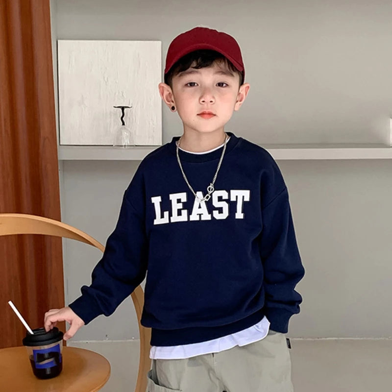 Children's Sweatshirt Fall Casual Thin Long Sleeve Crewneck Letter Print Pullover Spring Clothing Kids Boys Tops Clothes