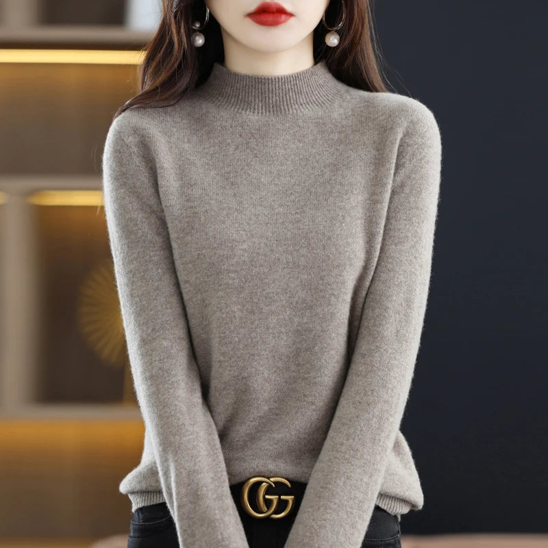 100% merino wool cashmere sweater women's sweater semi-high-necked long-sleeved pullover warm pullover in autumn and winter