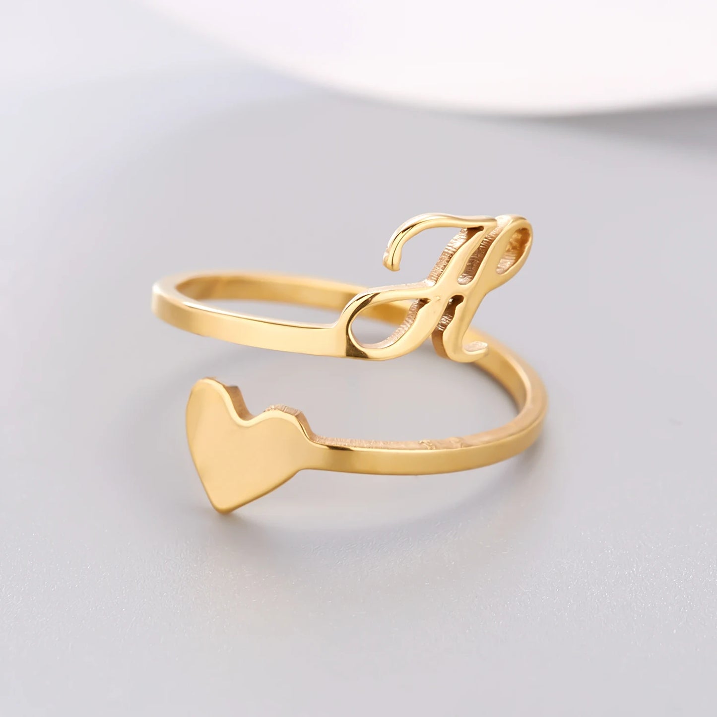 Simple Romantic Heart and Letter Rings A-Z 26  Alphabet Initials Ring For Women Opening Finger Ring Party Jewelry Birthday Gift