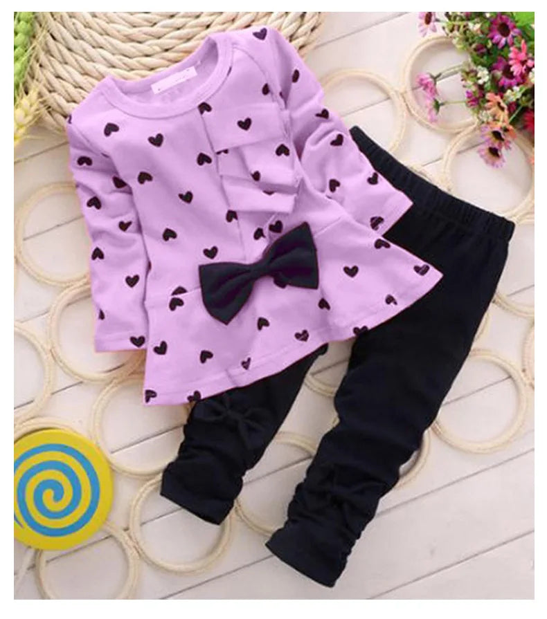 Cute Toddler Baby Girls Clothes Set Long Sleeve T-Shirt and Pants Kids 2pcs Outfits