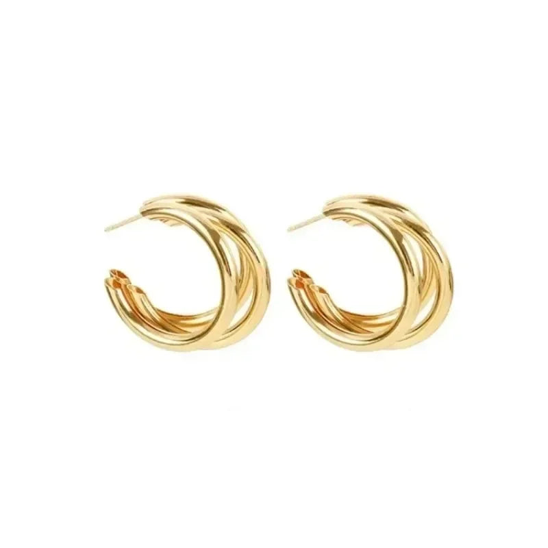 Vintage Stainless Steel Round Circle Hoop Earrings for Women Fashion Geometric C-shaped Drop Earring Party Wedding Jewelry Gifts