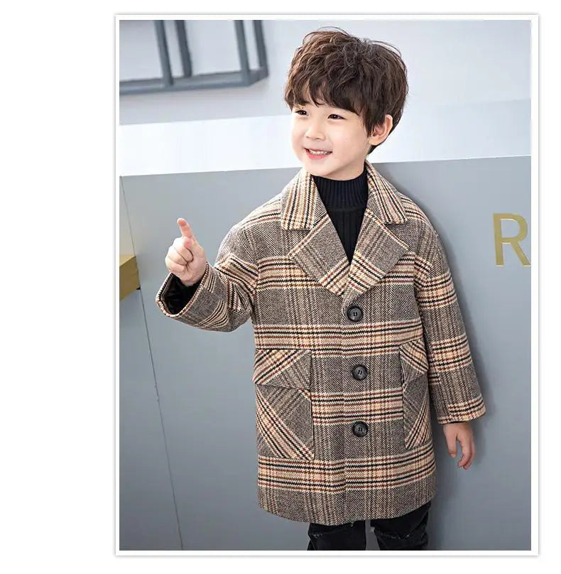 Boy'S Tweed Coat Foreign Style Wool Coat Winter 2022 Autumn And Winter New Small Suit Children'S Clothes Children'S Baby