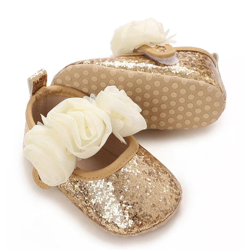 0-18M Girls' Baby Shoes Fashionable Classic Gold Theme Princess Shoes Soft Sole Comfortable Baby Walking Shoes