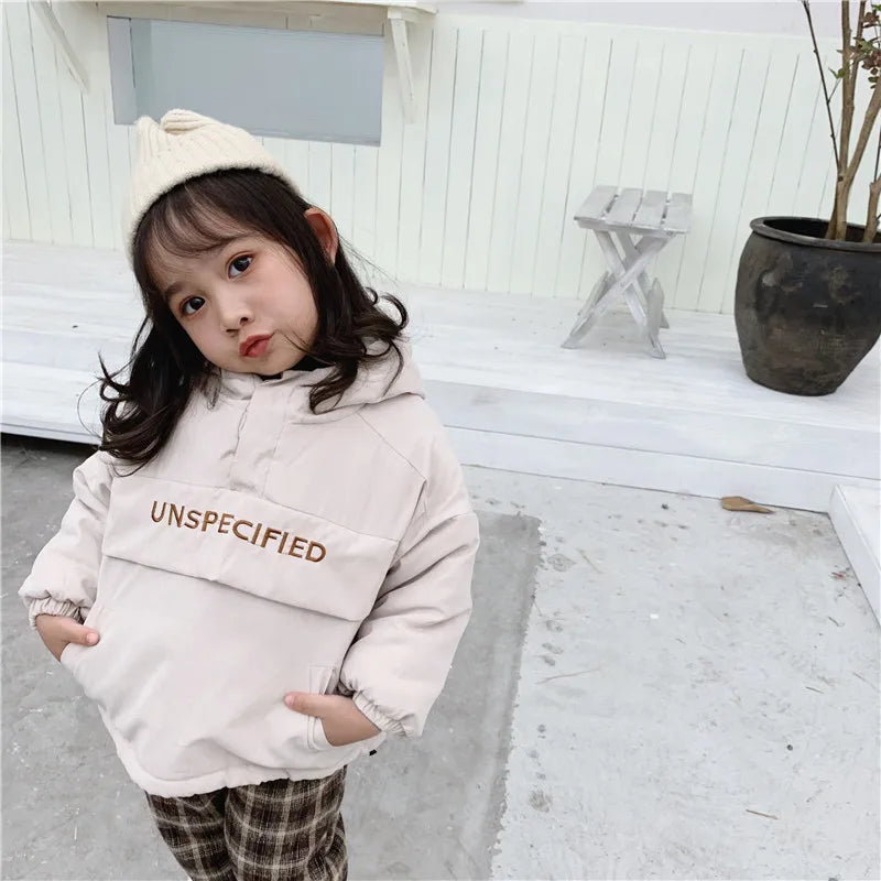 Kids Autumn Clothes 2023 Jacket for Girls Winter Clothes Boys Velvet Hooded Letter Printed Coat Baby Thick Children Outerwear