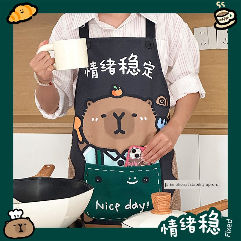 Apron Cartoon Waterproof Large Pocket Dining Erasable Kitchen