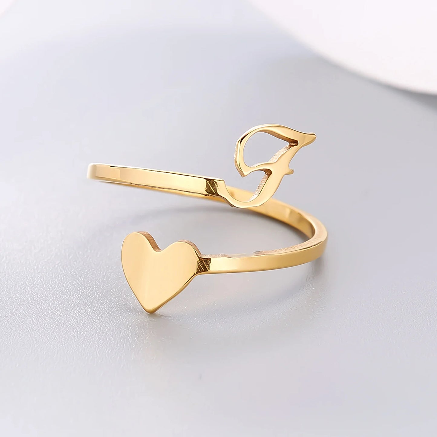 Simple Romantic Heart and Letter Rings A-Z 26  Alphabet Initials Ring For Women Opening Finger Ring Party Jewelry Birthday Gift