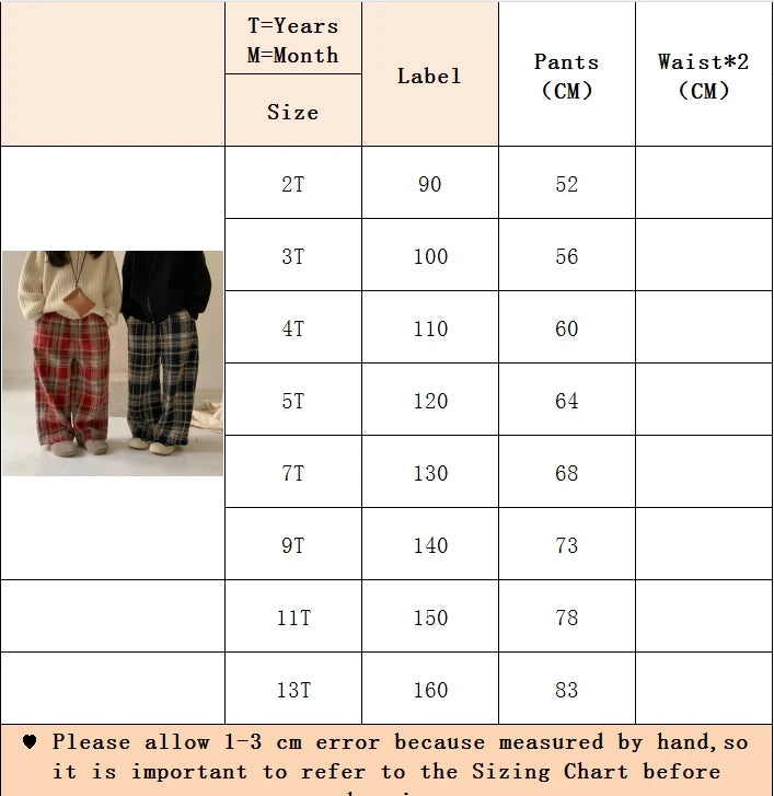 Kids Pants Plaid Printed Wide-leg Pants Winter Clothes for Girls Boy Clothes Boys Autumn and Winter Woolen Pants