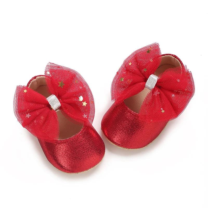 Spring and Autumn Girl Baby Shoes Classic Fashion Red Theme Cute Bow Princess Shoes Rubber Sole Anti slip Comfortable Walking Sh