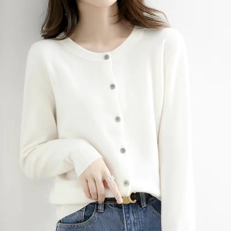 Women Cardigans Sweater O-neck Spring Autumn Knitted Cashmere Cardigans Solid Single Breasted Womens Sweaters DF4934