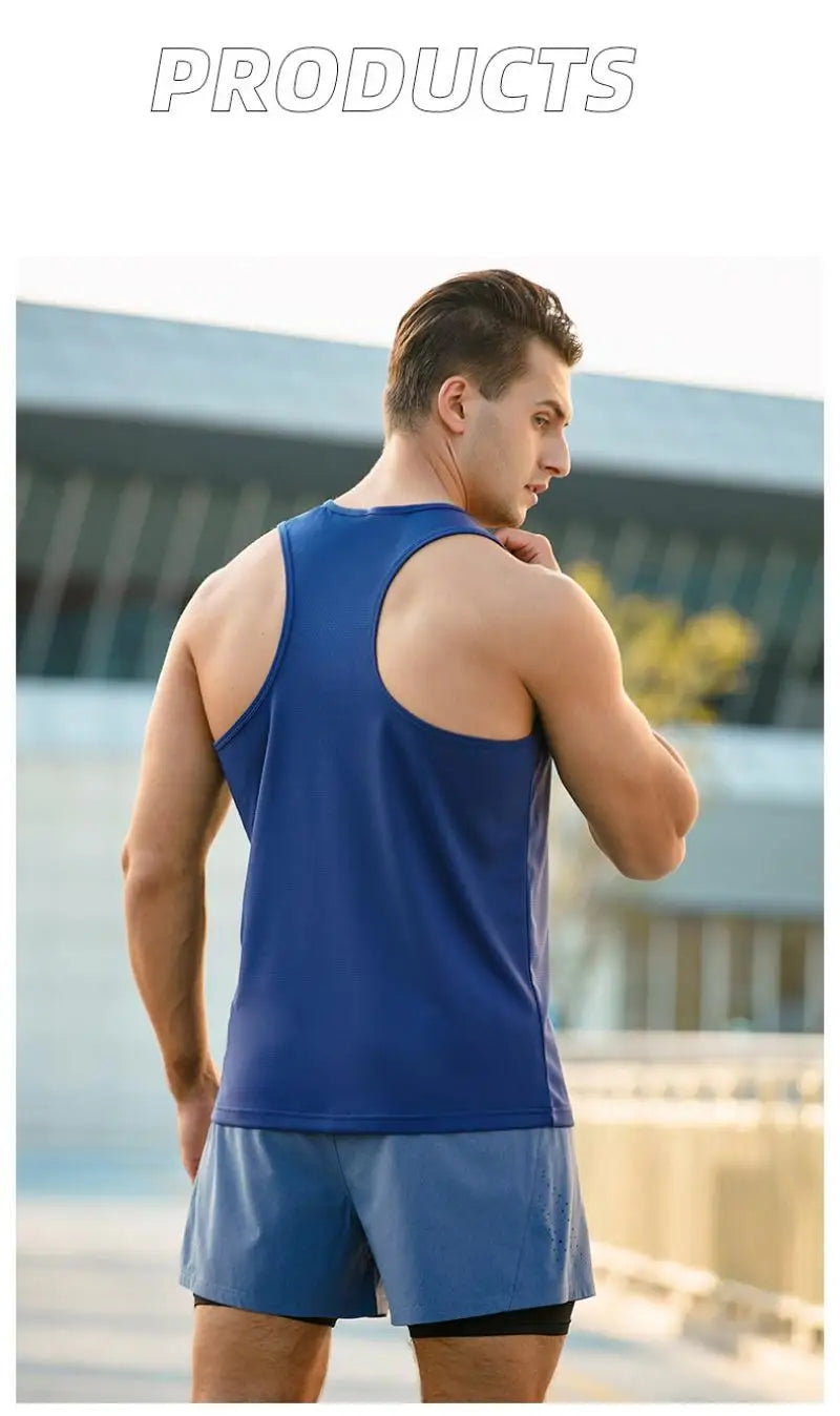 Men Sport Vest Outdoor Running Exercise Training Quick Dry Fitness Tops Jogging Sleeveless Shirt Basketball Racerback Singlets