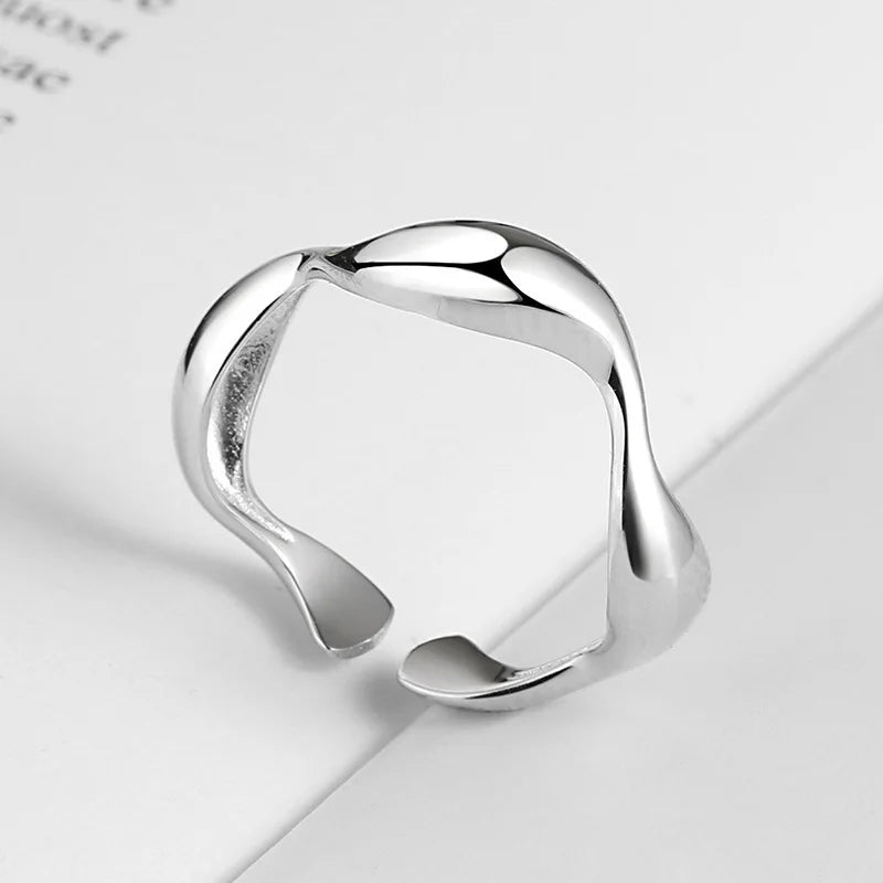 Silver Color Creative Handmade Rings for Women Irregular Wave Smooth Ring Minimalist Adjustable Open Rings Engagement Jewelry