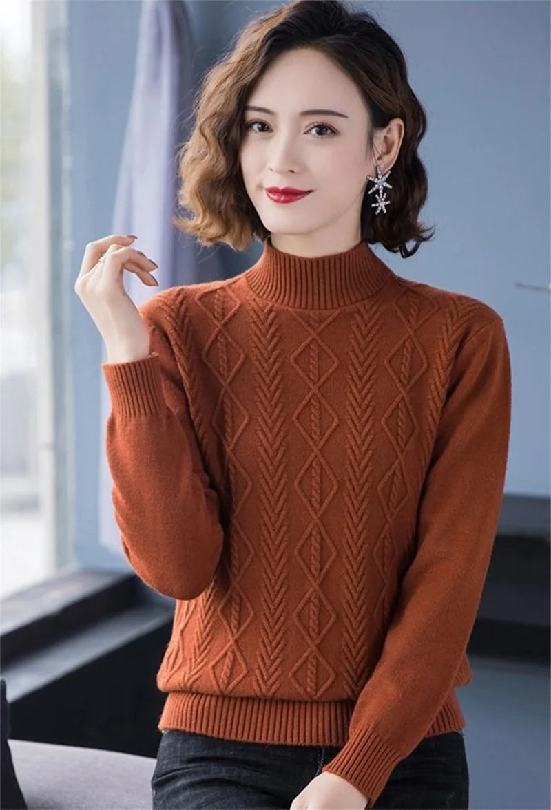 Fashion Women Turtleneck Sweater Autumn Winter Long Sleeve Pullovers Office Ladies Clothing Soft Knitted Jumpers  Pull Female