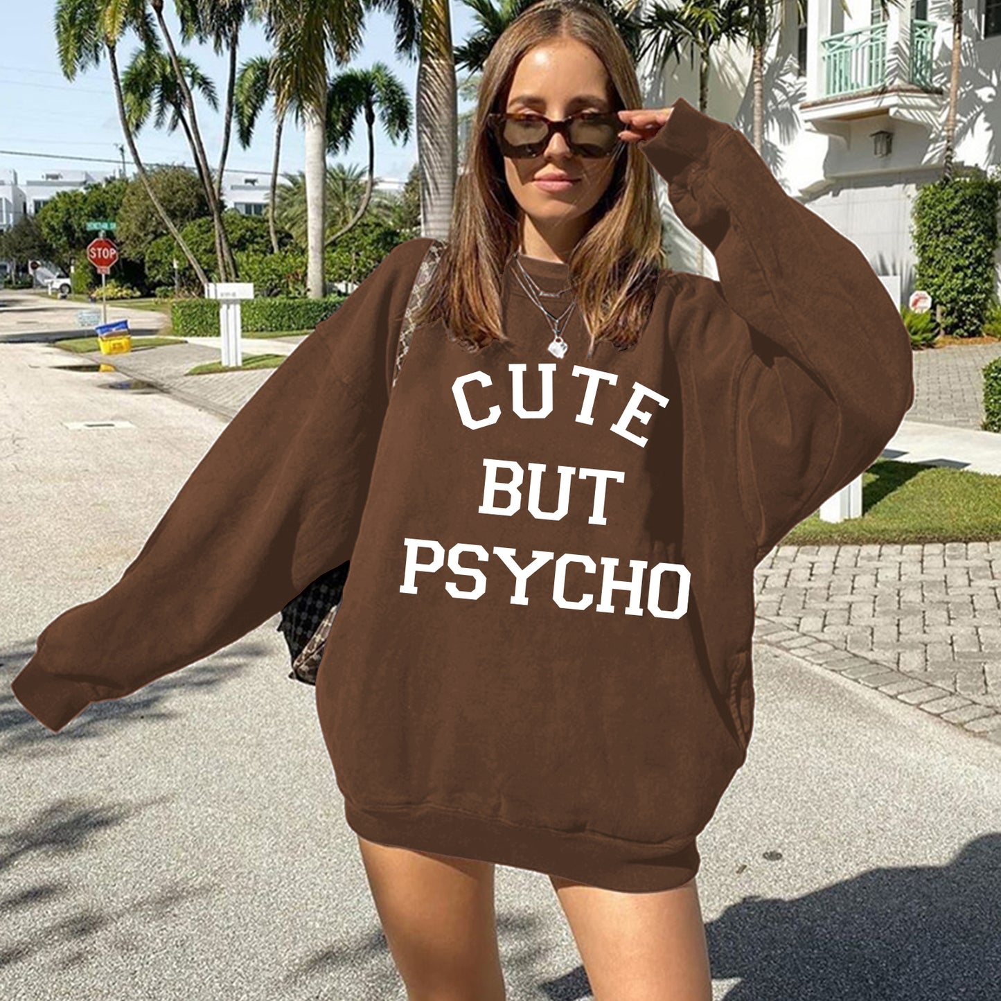 Seeyoushy CUTE BUT PSYCHO 2023 Trend Long Sleeve O-neck Ladies Top Harajuku Fashion Fall/winter Hoodie Y2K Aesthetic Streetwear