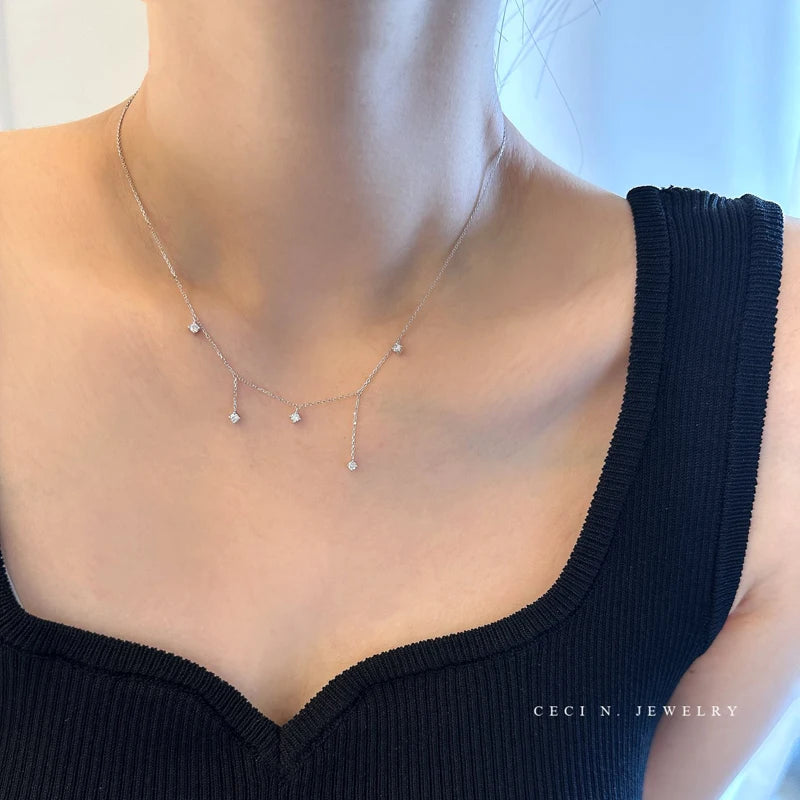 925 Sterling Silver Zircon Star Charms Necklace For Women Choker Elegant Luxury 18k Gold Plated O-Chain Necklace Wedding Jewelry