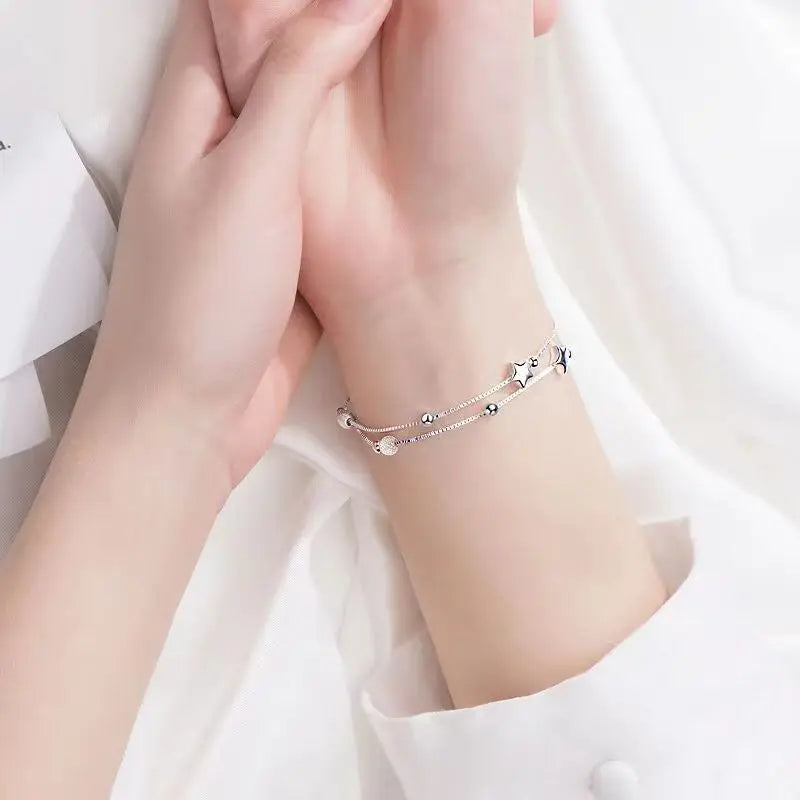 925 Sterling Silver Beautiful Stars Bracelets For Women Korean Fashion Designer Adjustable Bead Bracelet Luxury Original Jewelry