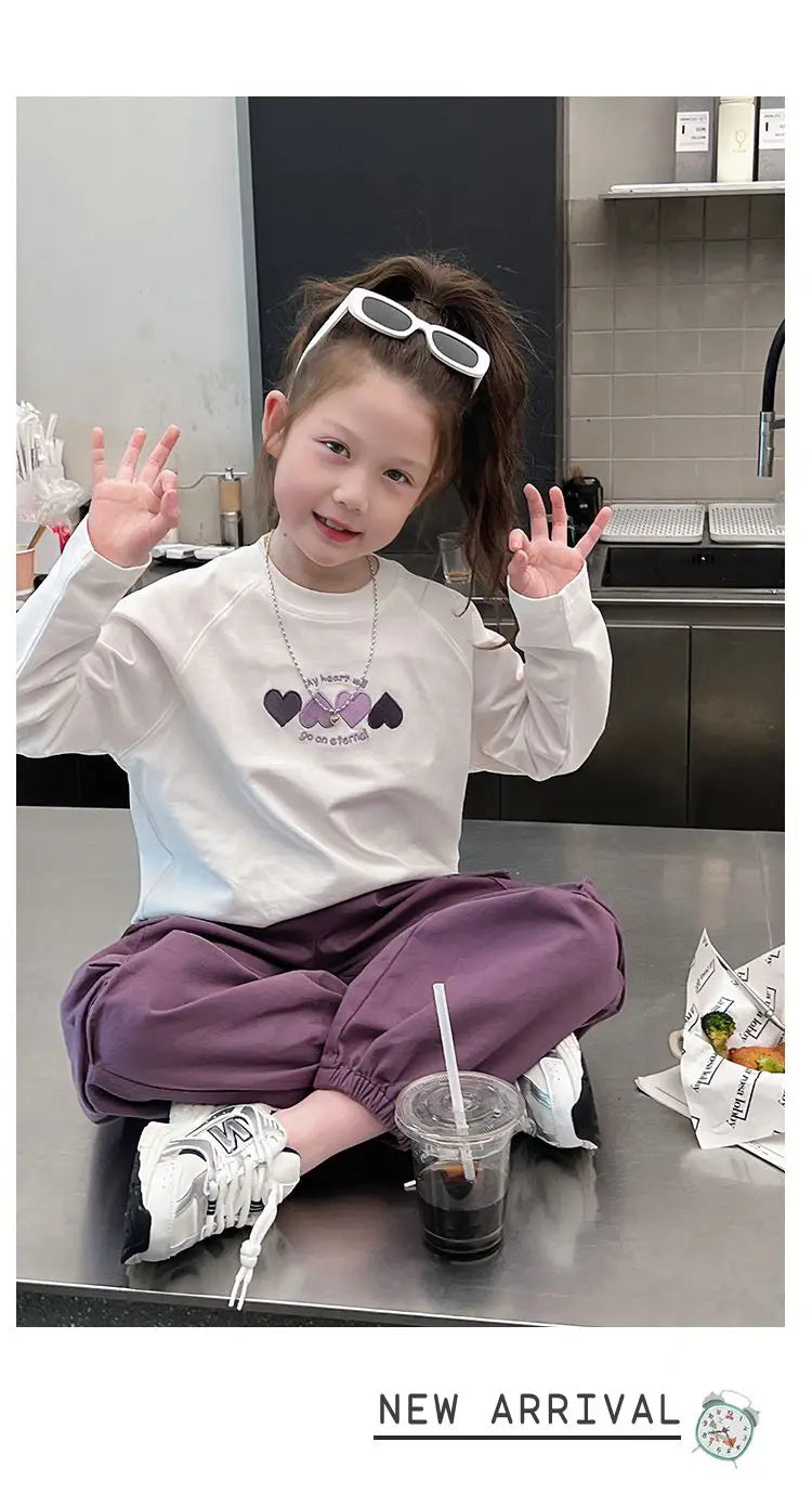 Girls Purple Casual Pants Big Children's Clothing Korean Black Cargo Long Pants Girls 2024 Spring Fashion New Cotton Trousers