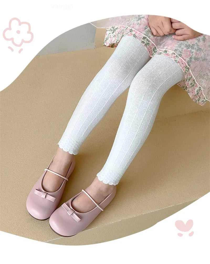 Spring Autumn Baby Pants Newborn Girl Trousers Soild Lace Ruffle Cotton Student Uniform Legging Kids Children Leggings 1-12Years