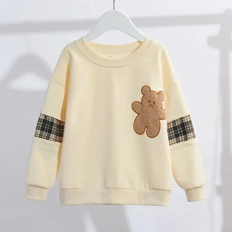 3-14 Years Teenager Girls Outfits Cute Bear Sweatshirt + Plaid Skirt 2Pcs Suit For Girls Birthday Present Children Clothing Sets