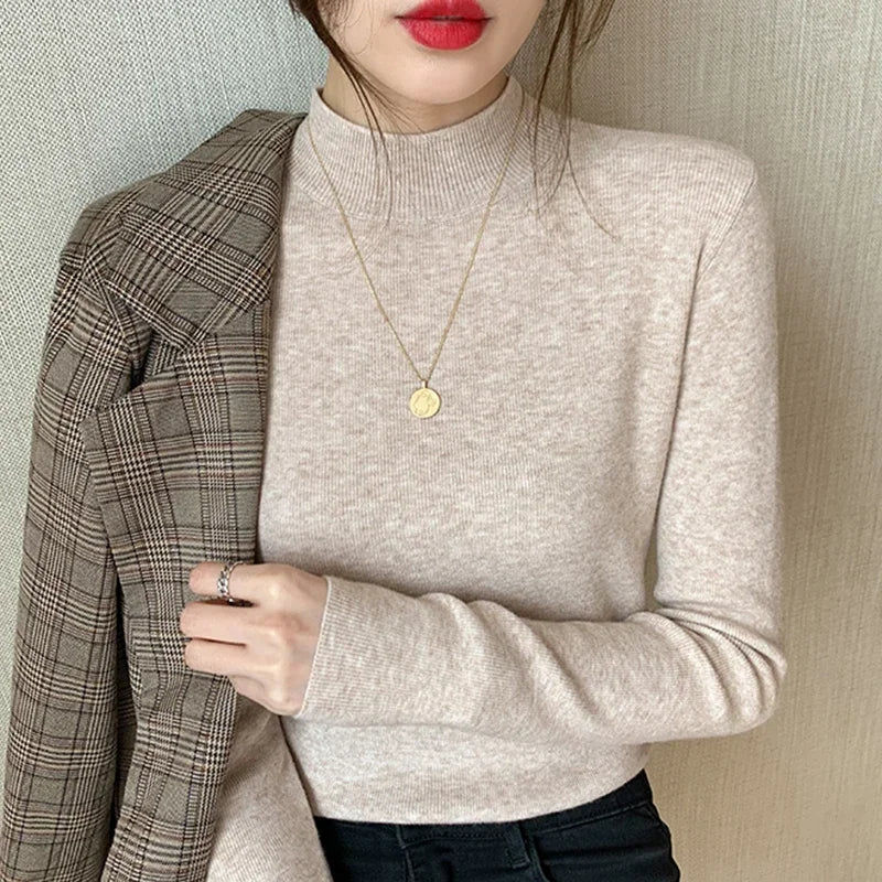 Autumn Turtleneck Sweater Women Fashion Stretch Tops Women Knitted Pullovers Long Sleeve Bottoming Knitted Sweater