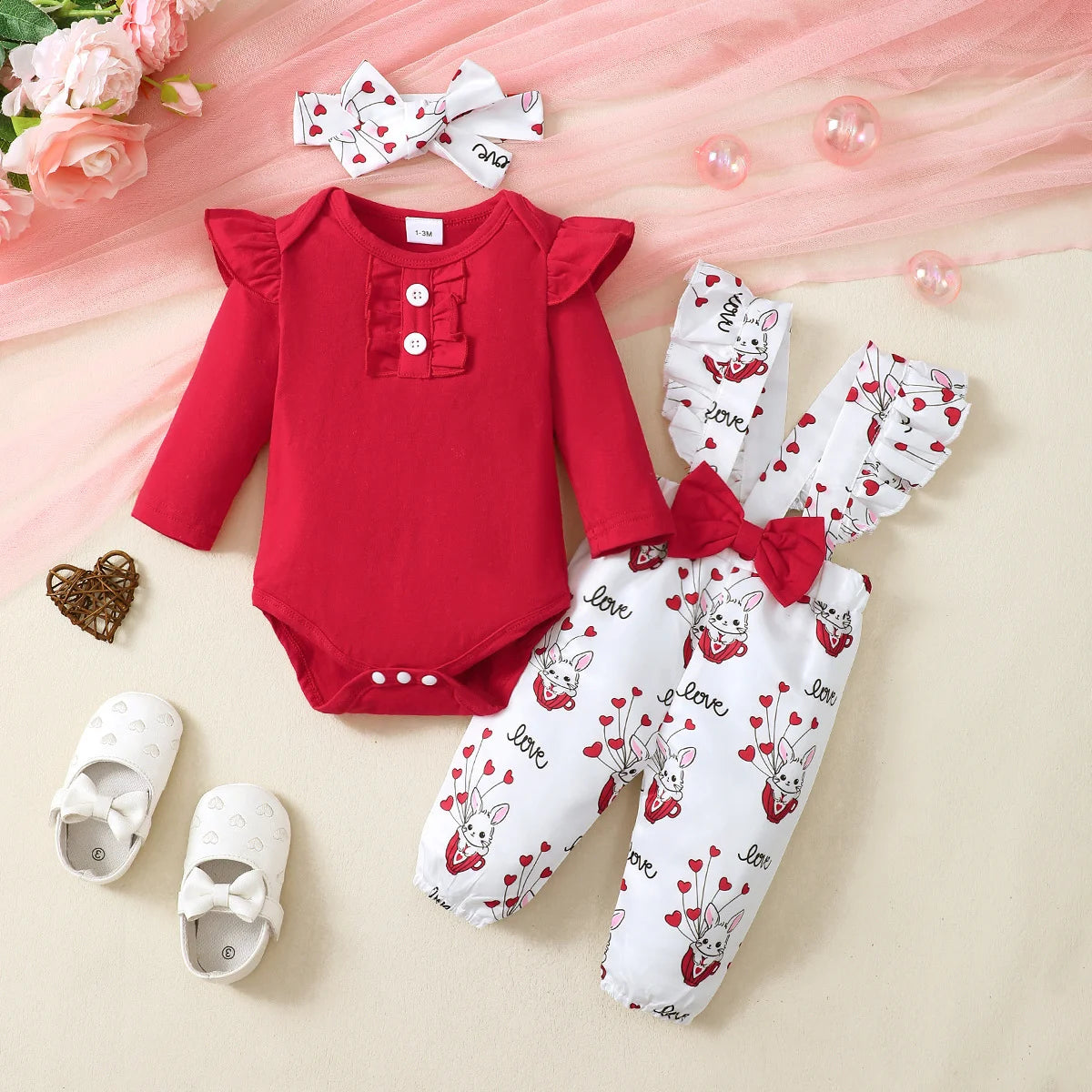 Winter  Newborn  Infant  Baby  0-12M  Girls  Cotton   Long  Sleeves  Headband   Rabbit   Print    Pants  Fashion  Baby  Clothing