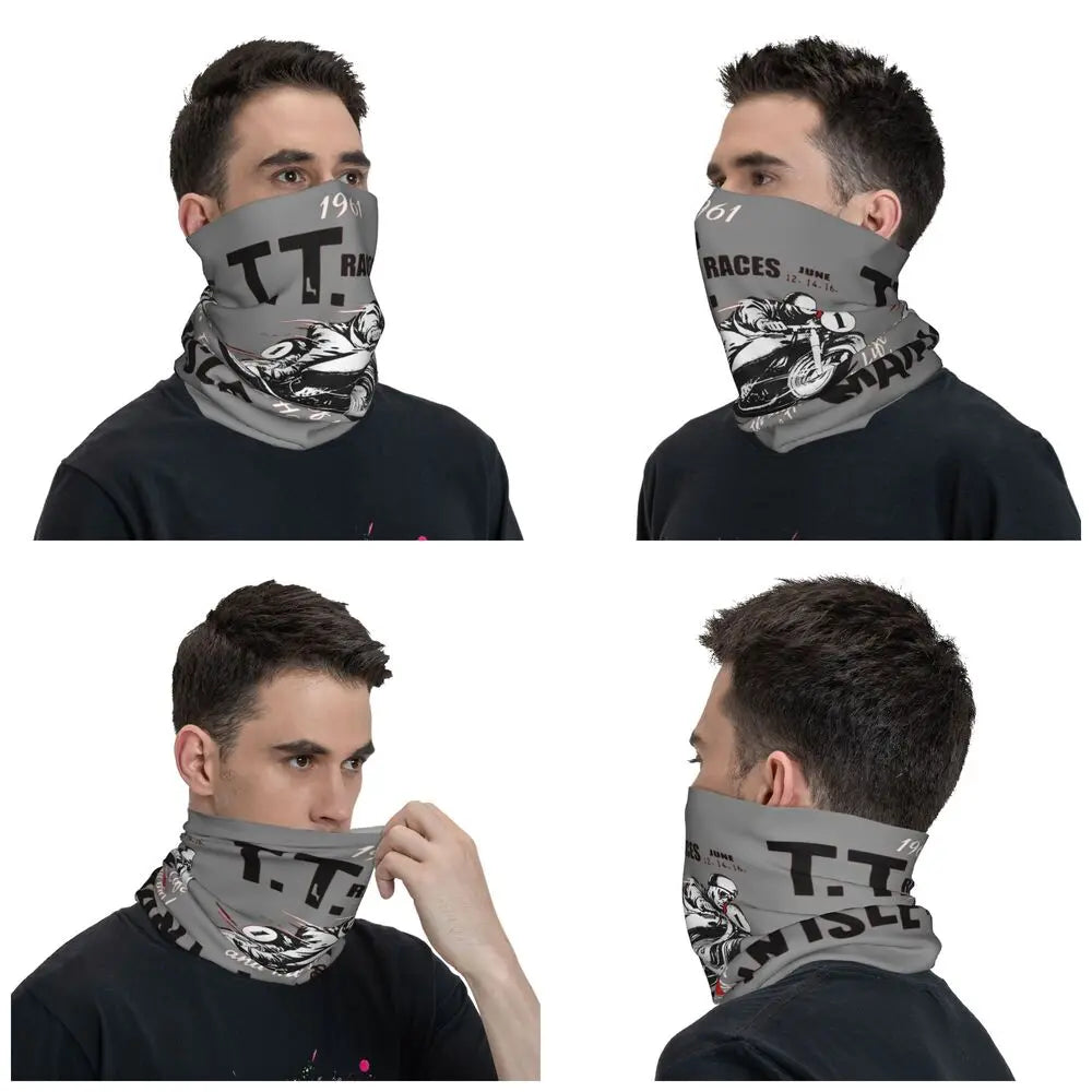 Isle Of Man TT 1961 Motorbike Bandana Neck Cover Printed Motorcycle Racing Balaclavas Wrap Scarf Headband Running Adult Washable