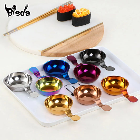 2Pcs Kichen Stainless Steel Sauce Dish Mini Tray Small Plate Side Seasoning Dish Condiment Dishes Sushi Soy Snack Dipping Bowl