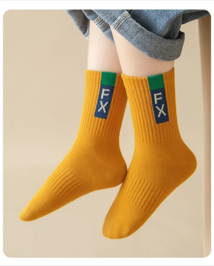 5 Pairs Children's Socks Autumn Mid-calf Length Cotton Socks Kids Boys Sporty Socks Crew Sock