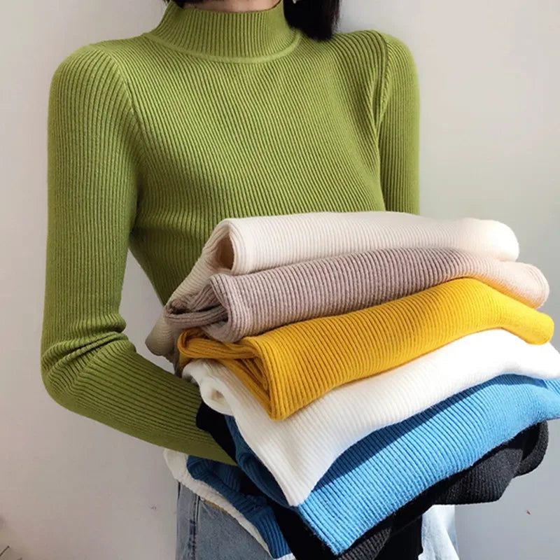 2024 Turtleneck Sweater Women Knitted Soft Pullovers cashmere Jumpers Basic Solid Soft Sweaters Women Autumn Winter Casual Top