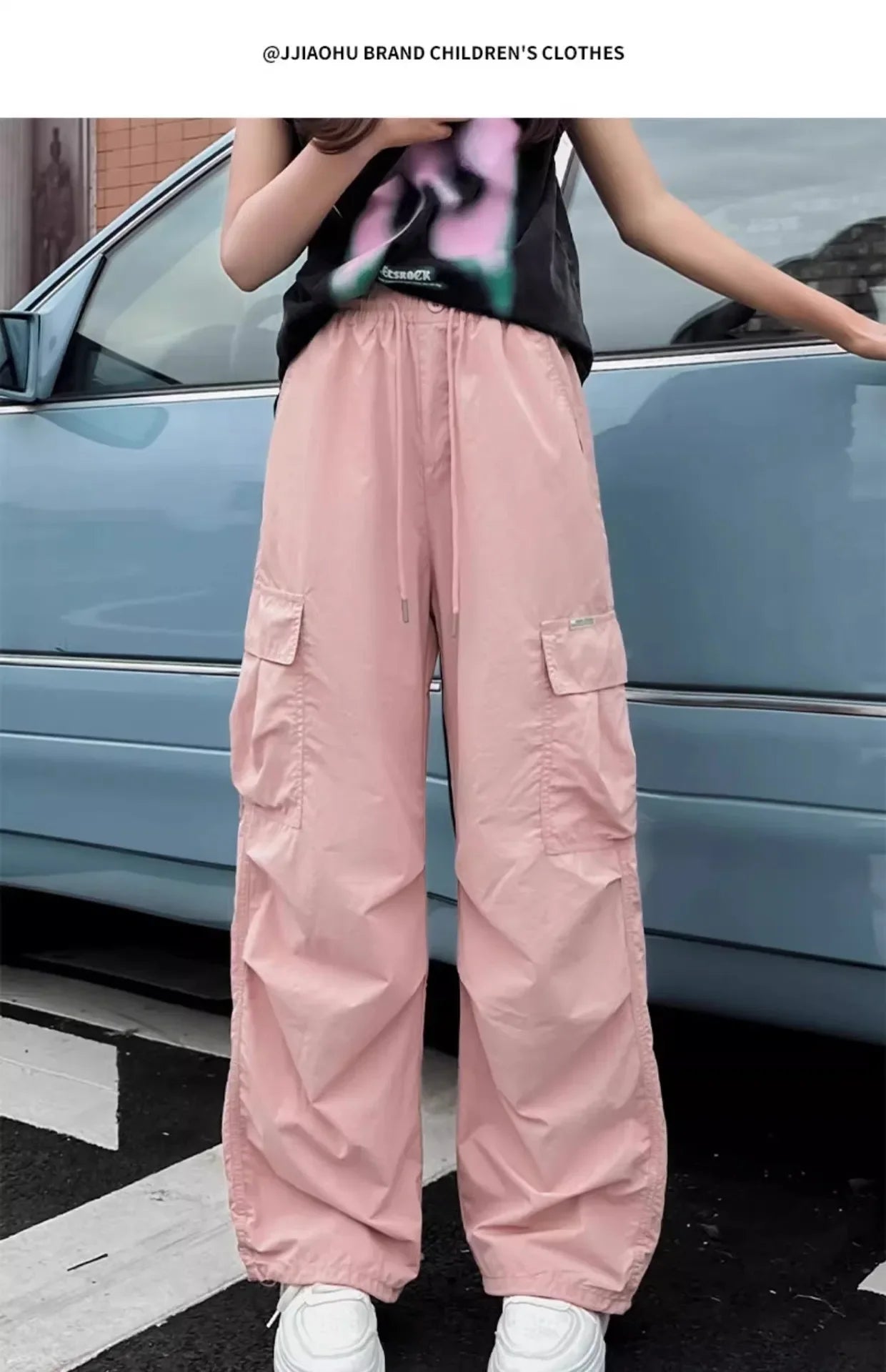 Girls Cargo Pants Summer Thin Loose-fit Wide-leg Long Pants New 2024 Trendy Junior High School Students Casual