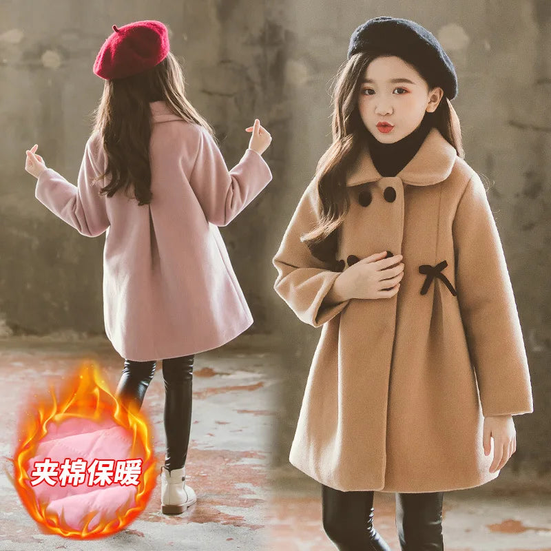 3 4 5 6 8 10 12 Years Girls Wool Coat Autumn Winter Korean Version Long Kids Jacket Double Breasted Children Outerwear Clothing